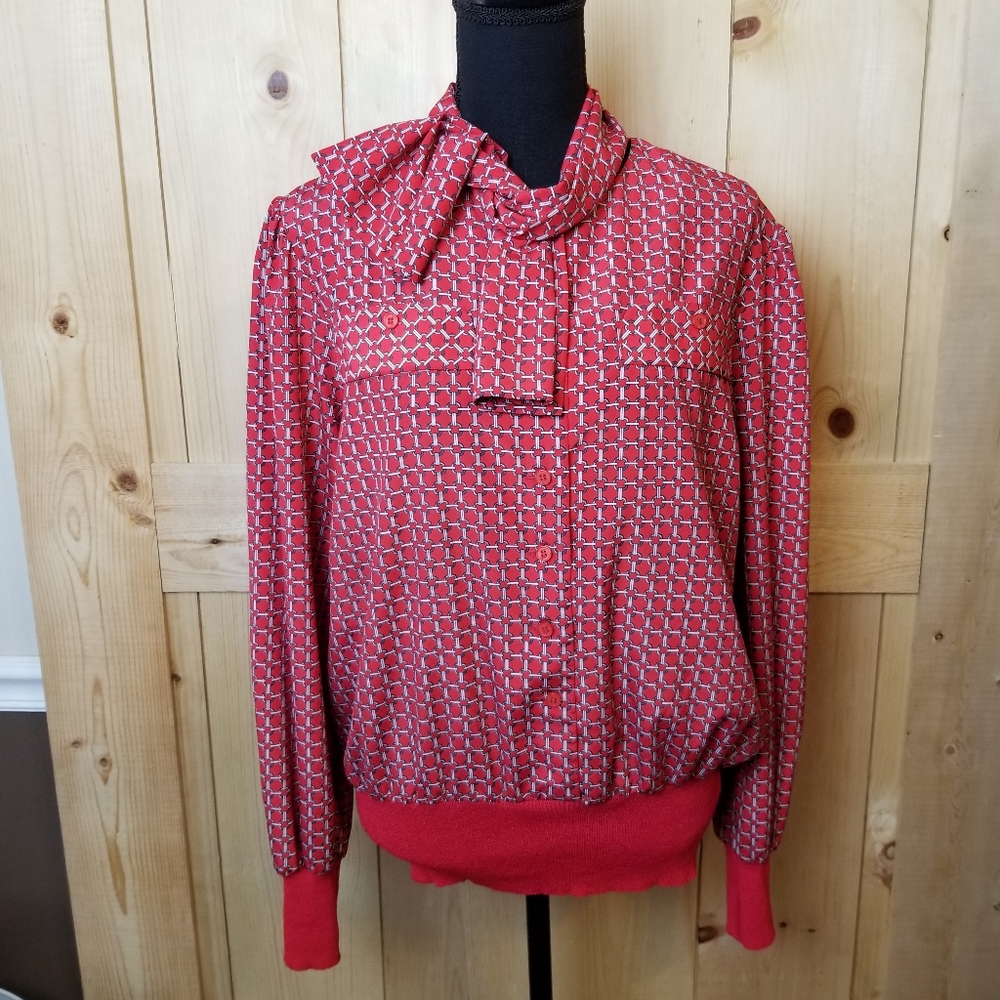 Vintage Castleberry 80s Shirt and Dropped Waist Pleated Skirt Set